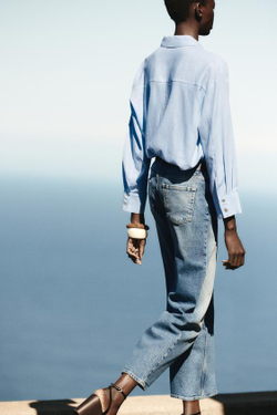 ZARA ДЖИНСЫ-КЮЛОТЫ Z1975 С ВЫСОКОЙ ПОСАДКОЙ И РЕМНЕМ, ВЫЦВЕТШИЙ СИНИЙ