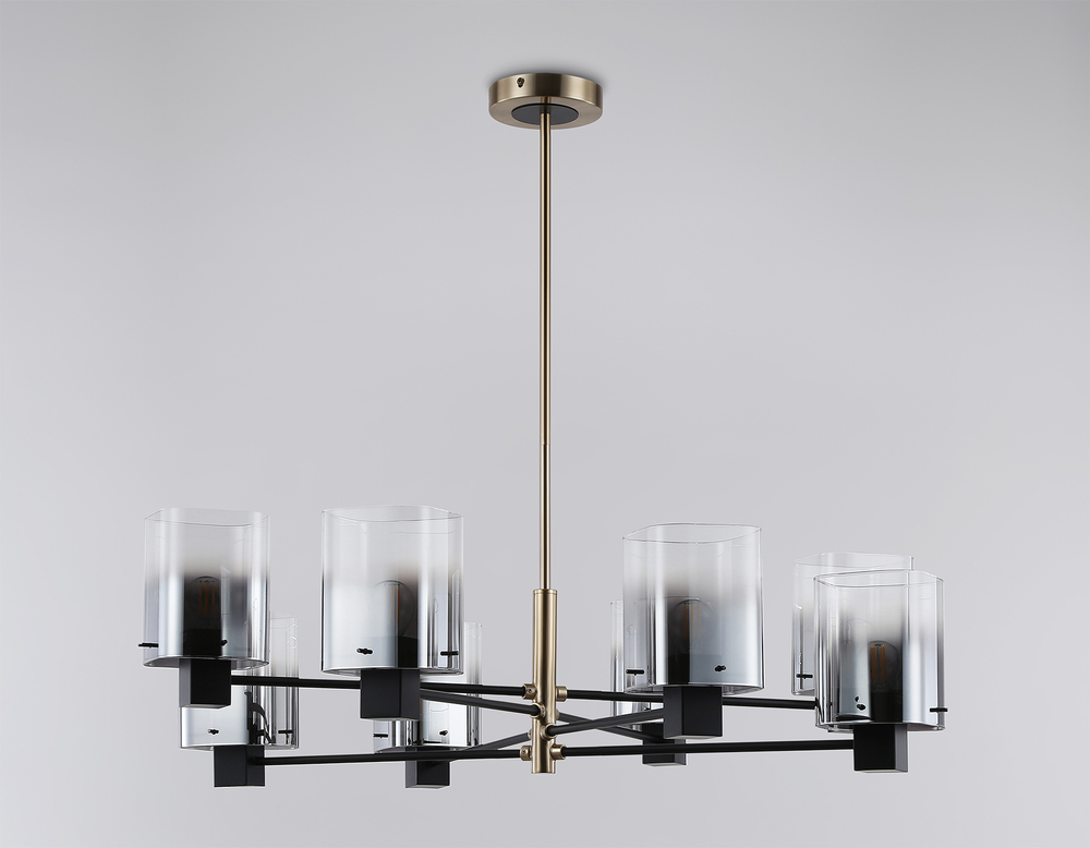 Светильник подвесной LH57043/8 BK/DBS/SM черный/темная латунь/дымчатый E14/8 max 40W D830*710