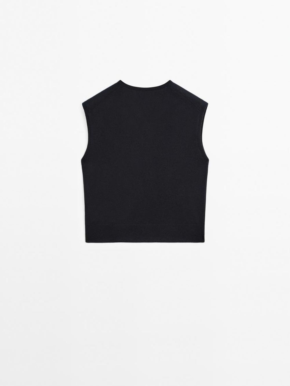 Massimo Dutti Укороченный жилет с V-образным вырезом, темно-синий