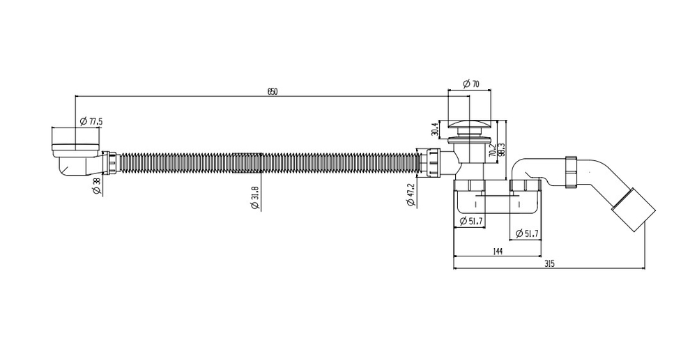 Слив-перелив для ванны AltroBagno BD 070302 MB
