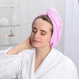Тюрбан полотенце для сушки волос с пуговицами Мишки цвет Сиреневый