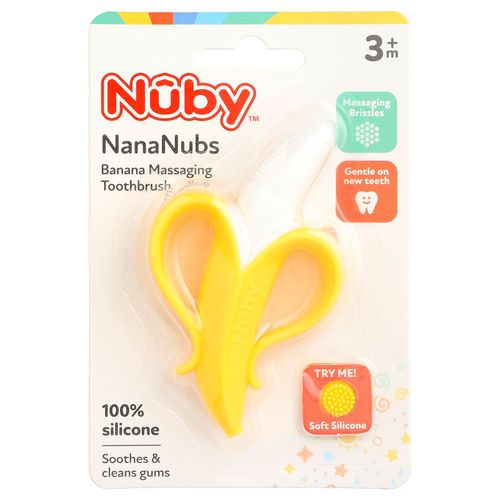 Nuby, NanaNubs, массажная зубная щетка с бананом, для детей от 3 месяцев, 1 шт.