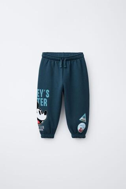 ZARA БРЮКИ-ДЖОГГЕРЫ FLOCK «МИККИ МАУС» © DISNEY, НЕФТЯНОЙ
