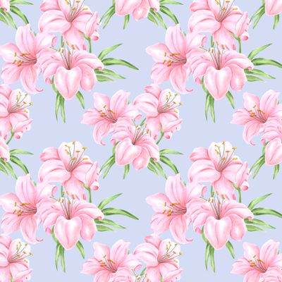 Букет розовых лилий на голубом фоне