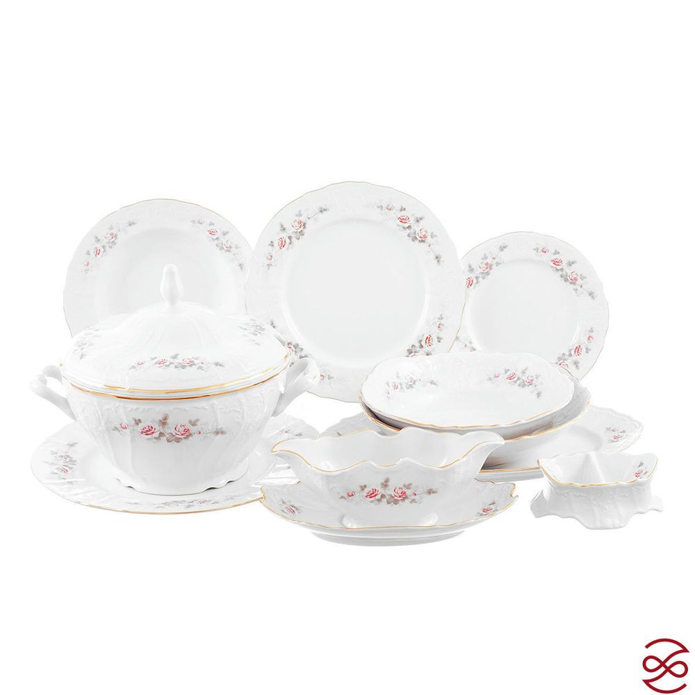 Столовый сервиз на 6 персон Bernadotte Серая роза золото 27 предметов