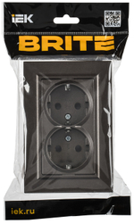 BRITE Розетка 2-местная с заземлением с защитными шторками плоская 16А в сборе РСшПл12-3-БрТБ темная бронза IEK