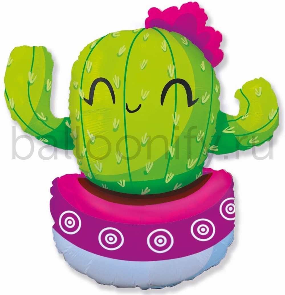 Шар (36''/91 см) Фигура, Счастливый кактус, Розовый, 1 шт.