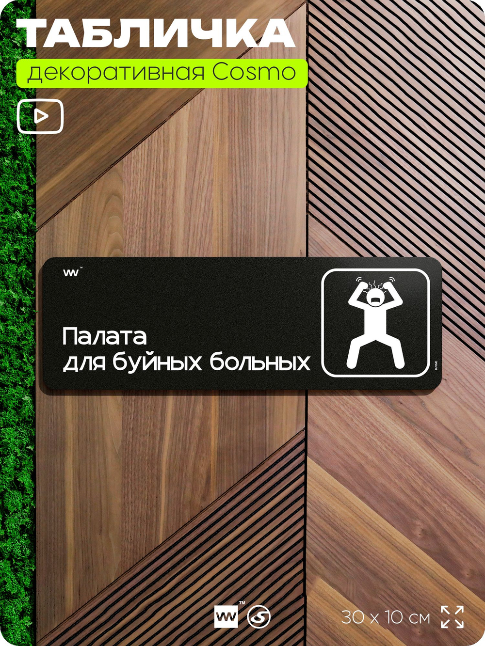 Табличка Палата для буйных больных, шуточная прикольная табличка на дверь в комнату, декор для интерьера, серия COSMO DECOR, 30х10 см, Айдентика Технолоджи