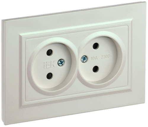 BRITE Розетка 2-местная без заземления с защитными шторками 10А в сборе РСш12-2-БрЖ жемчуг IEK