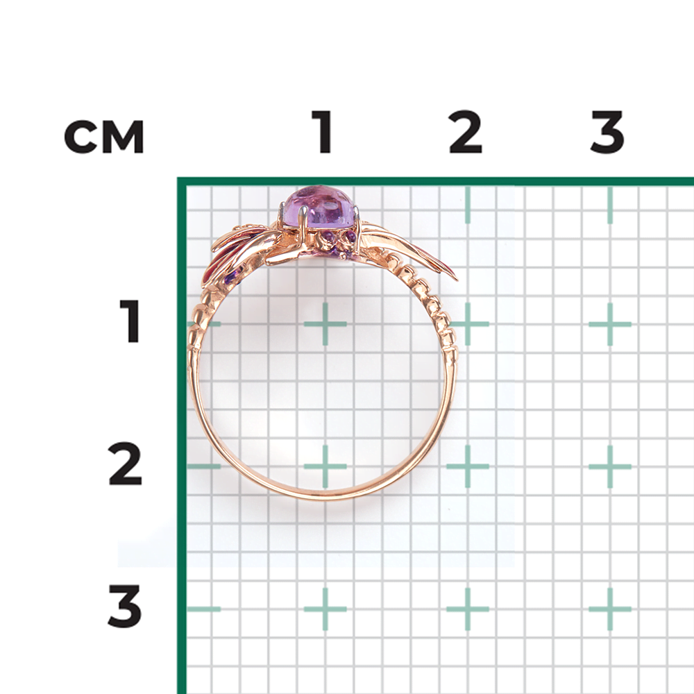 Кольцо «Стрекоза» из красного золота с аметистами и эмалью