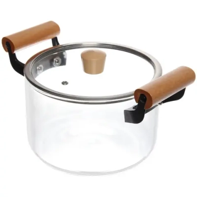Кастрюля из боросиликатного стекла 3,5л «Хай-Тек» с деревянными ручками
