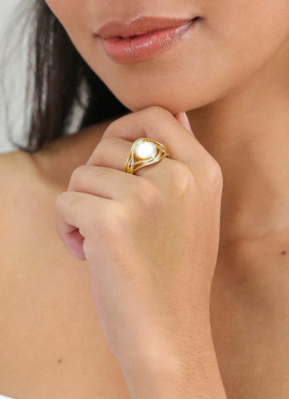 Кольцо ORI TAO, Typhoon, разъемное, с перламутром, OT24.1-19-40321 (золотистый)