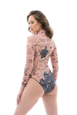 Слитный купальник на молнии с рукавами "Тату"