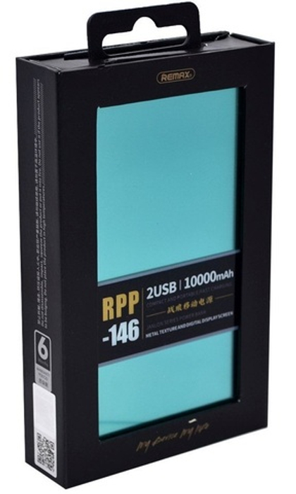 Портативный аккумулятор 10000 mAh 2USB RPP-146 Remax dark green
