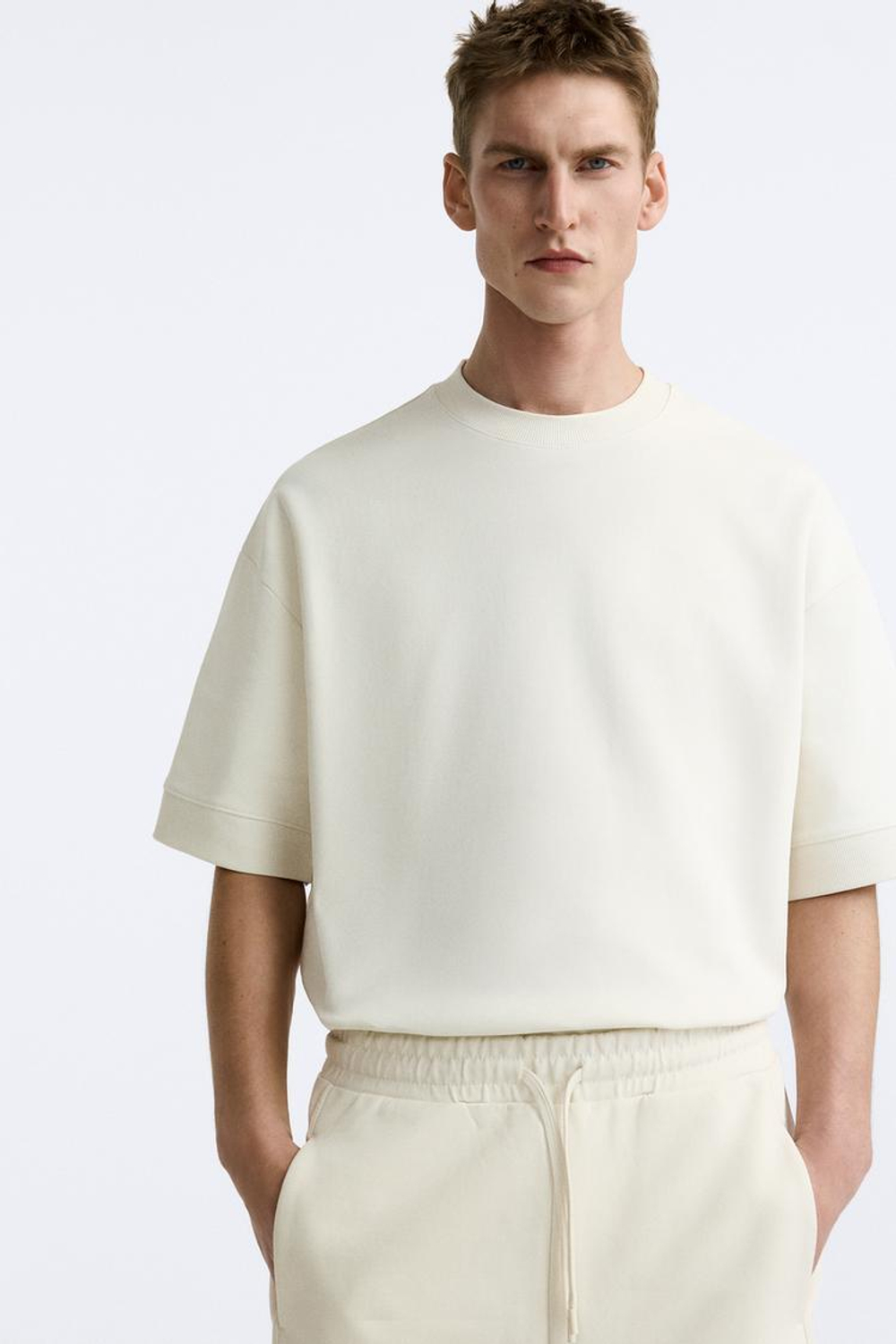 ZARA ТОЛСТОВКА ИЗ ПЛОТНОЙ ТКАНИ, ЖЕЛТОВАТО-БЕЛЫЙ