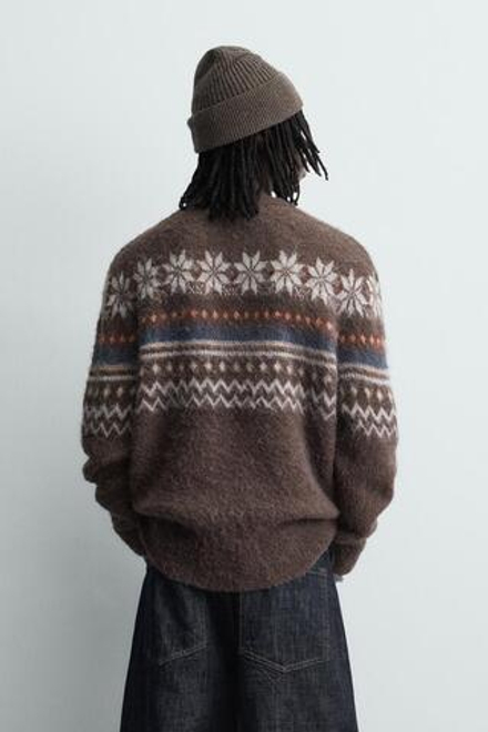 ZARA СВИТЕР JACQUARD С ГЕОМЕТРИЧЕСКОЙ ТЕКСТУРОЙ, КОРИЧНЕВЫЙ