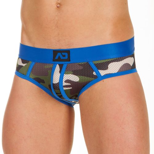 Трусы мужские брифы-джоки камуфляжные с синей резинкой ADDICTED