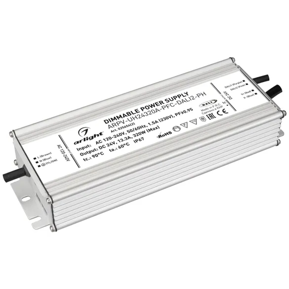 Блок питания ARPV-UH24320A-PFC-DALI2-PH (24V, 13.3A, 320W) (Arlight, IP67 Металл, 7 лет) 025654(2)