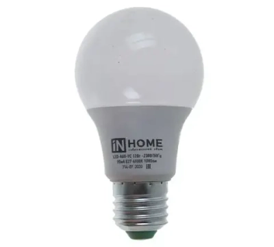 Лампа светодиодная IN HOME, E27, 12Вт, A60 (груша), 220В, 1080Лм, 4000К (10)