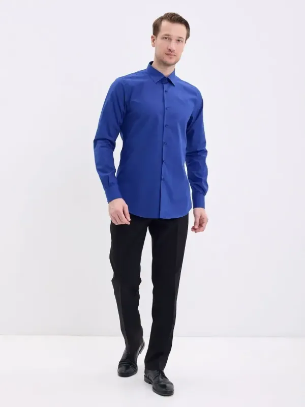 Рубашка на высокий рост LONG SLIM FIT с длинным рукавом, синяя