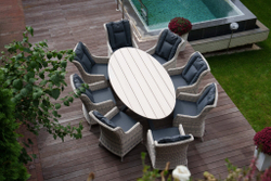 Стол обеденный овальный ЛУГАНО   алюминий/polywood   (цвет светло-серый) 2.2Х 1.14 м