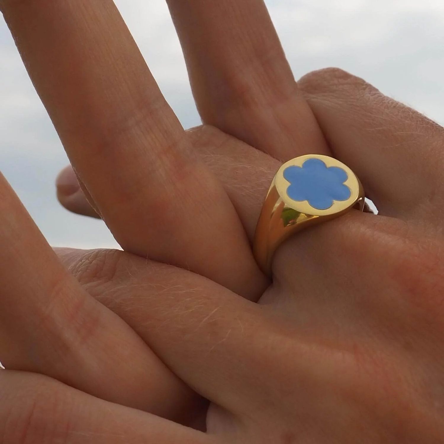Кольцо-печатка Gold Forget-Me-Not Ring – Blue