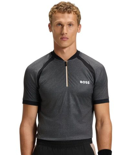 Мужская теннисная футболка BOSS MatchМяч TOC Zip-Neck Slim-Fit - black