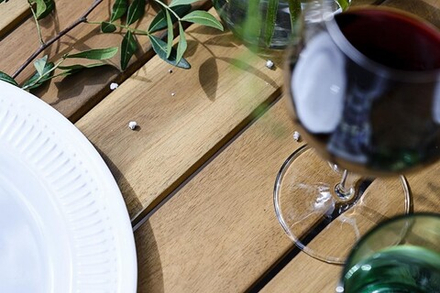 Угловой комплект из акации Joygarden БУКА с обеденным столом, Natural Teak, серый