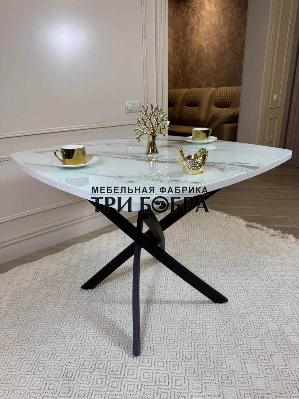 Кухонный раздвижной стол "Танго", белый мрамор