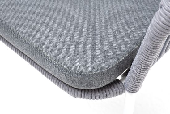 "Лион" стул плетеный из роупа, каркас из стали белый муар, роуп светло-серый круглый, ткань светло-серая