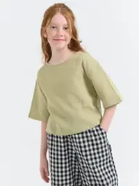 Футболка муслиновая "Шалфей" укороченная 7+