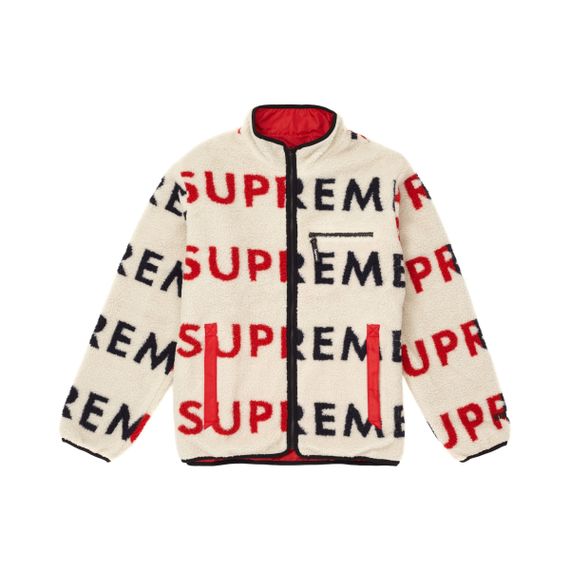 Supreme FW18 Reversible Logo Fleece Jacket Natural