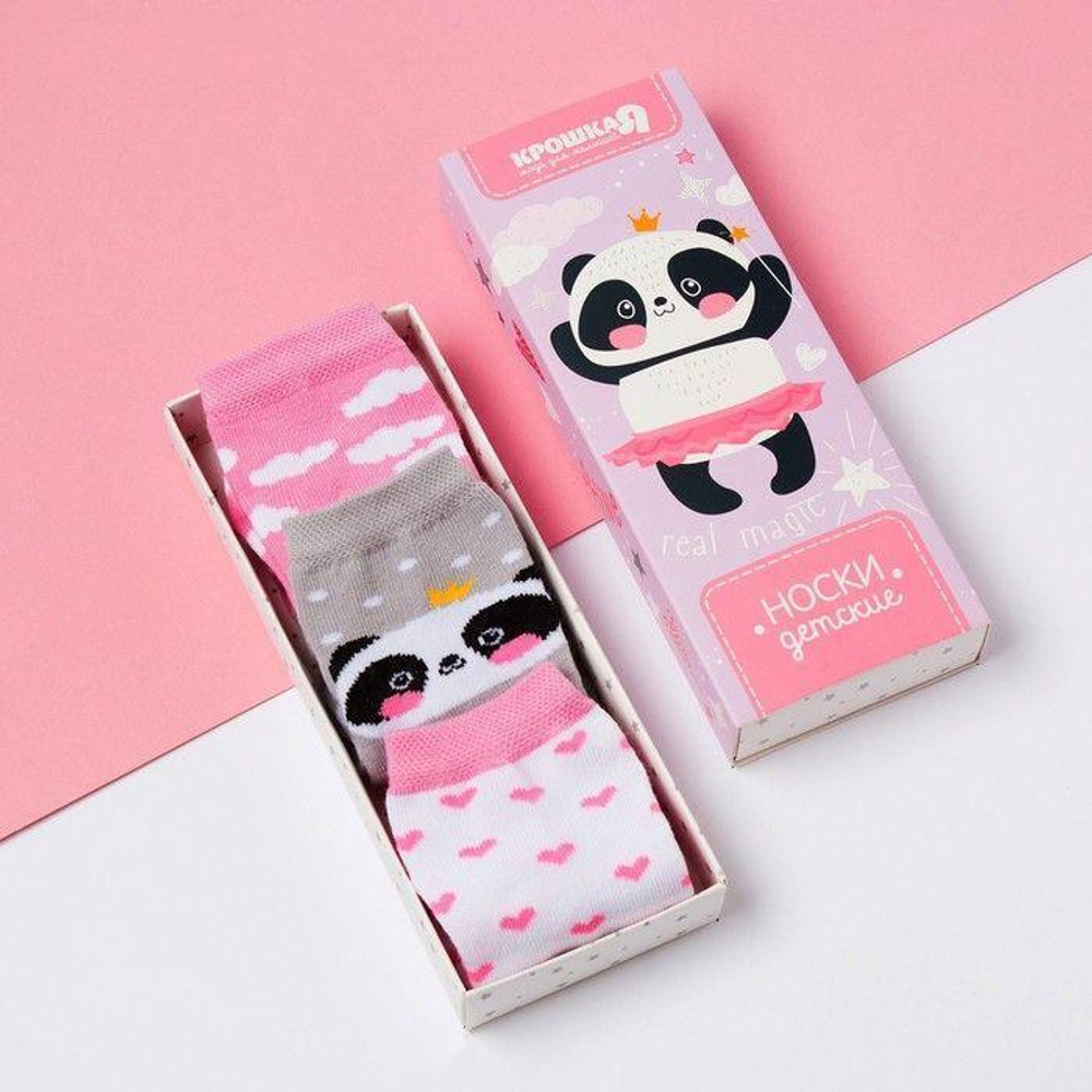 Набор детских носков для девочек "Панда" 3 пары, р.10-12, 4562628 белый, розовый, серый (Крошка Я)