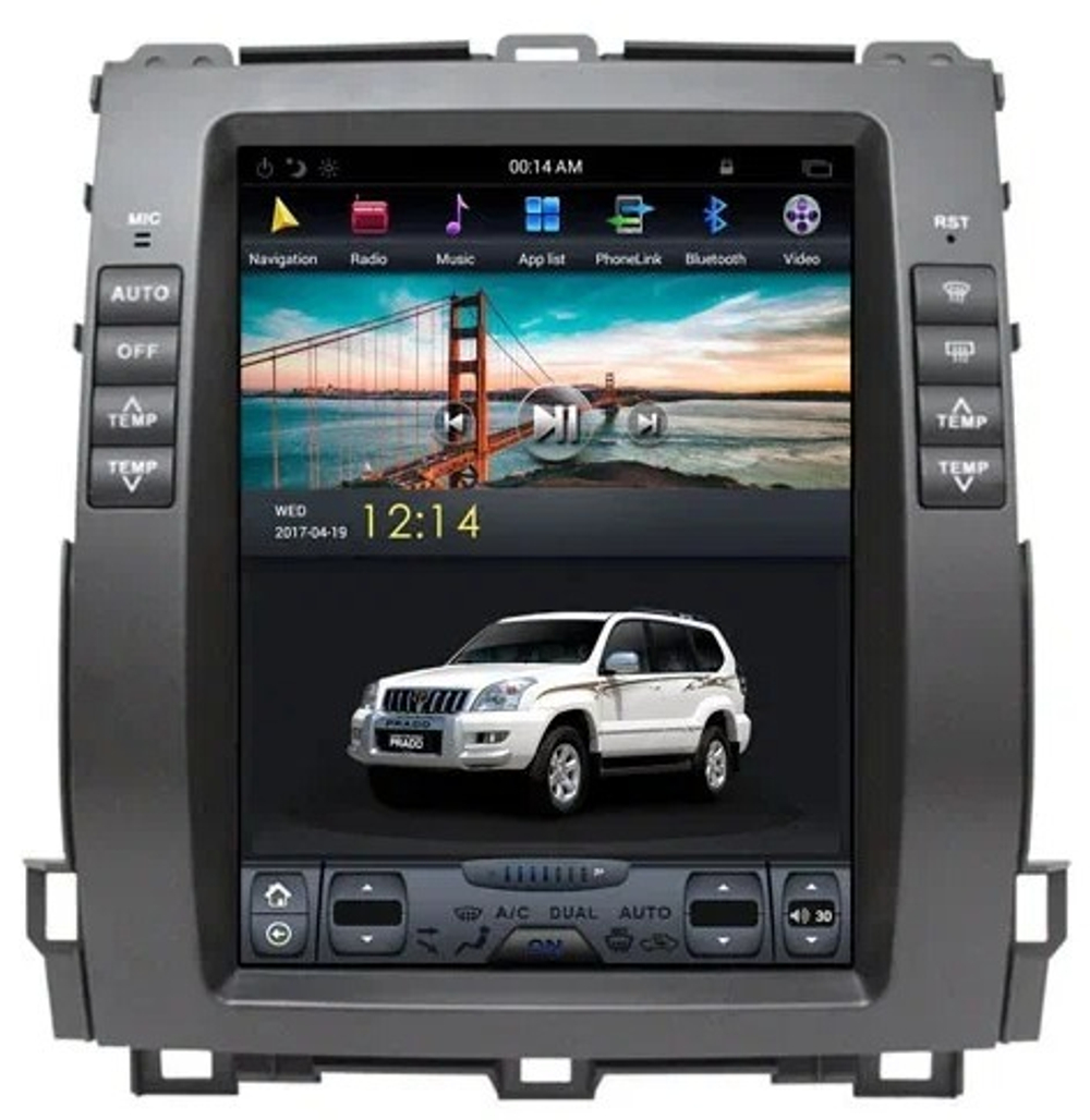 Магнитола для Toyota Land Cruiser Prado 120, Lexus GX470 (экран климата внизу) - Carmedia ZF-1116L-GE вертикальный экран в стиле "Тесла" на Android 13, 8Гб+128Гб, 4G SIM-слот, CarPlay