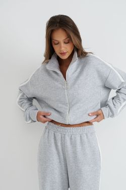 Олимпийка на молнии с лампасами цвета серый меланж