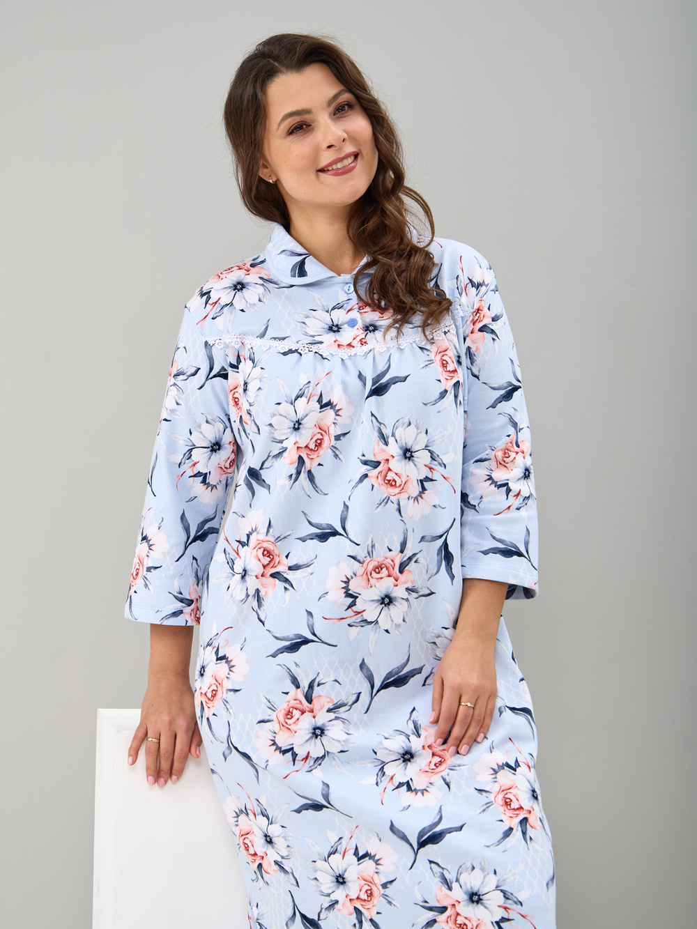 Ночная сорочка С-013/голубой-букетроза