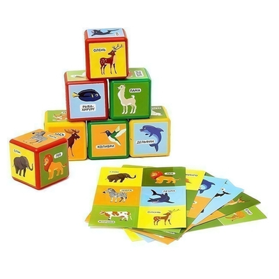 Набор цветных кубиков "Животные" 6шт. 60*60 (Крошка Я)