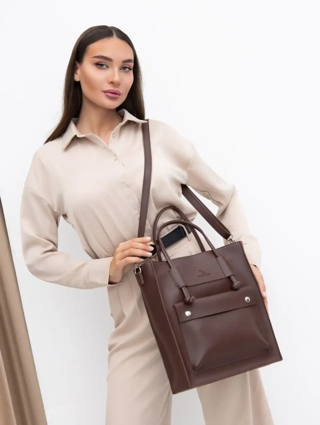 Сумка тоут коричневая из экокожи