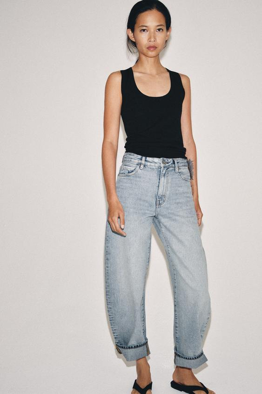 ZARA ДЖИНСЫ BALLOON СО СРЕДНЕЙ ПОСАДКОЙ — ZW COLLECTION, СИНИЙ