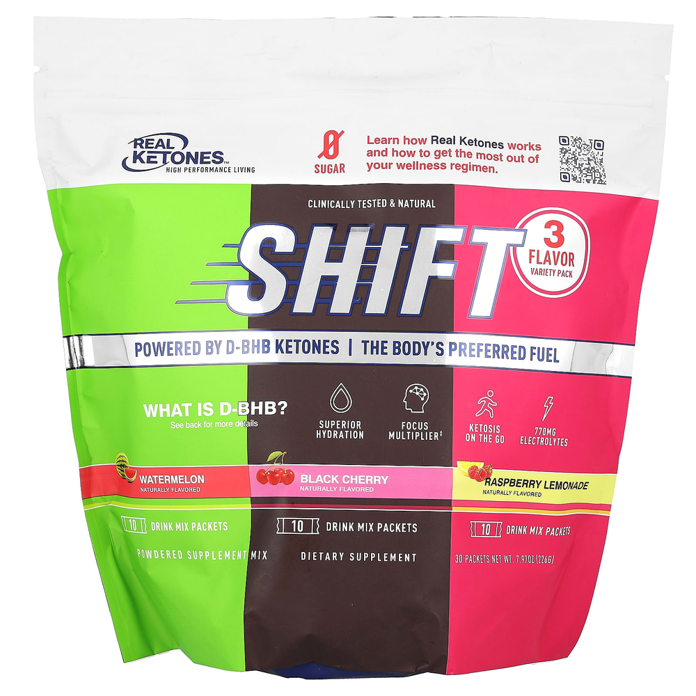Real Ketones, Shift, набор разных вкусов, арбуз, черная вишня, малиновый лимонад, 30 пакетиков