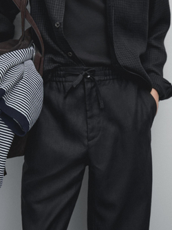 Massimo Dutti Брюки-джоггеры из 100% льна, черный