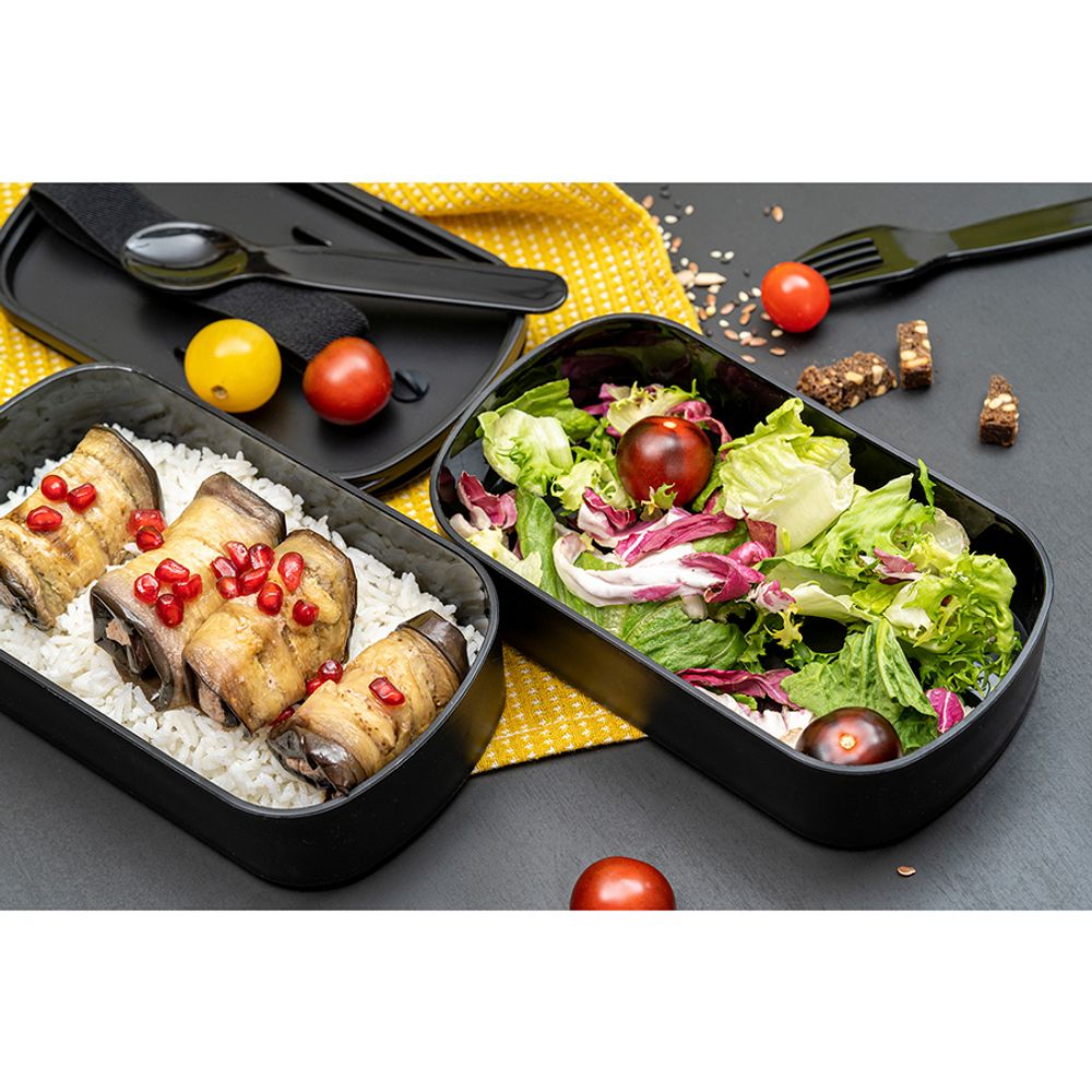 Ланч-бокс с приборами Food Time, 1 л, черный