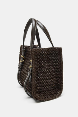 ZARA МИНИ-СУМКА-ШОПЕР, ШОКОЛАДНЫЙ