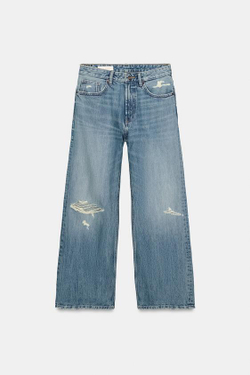 ZARA ДЖИНСЫ TRF BOYFRIEND СО СРЕДНЕЙ ПОСАДКОЙ И РАЗРЕЗАМИ, СИНИЙ