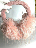 Меховые  наушники "Мех-страус". Тенденция 2025. Теплые уютные  Цвет розовый