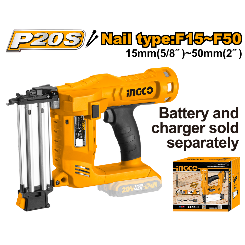 Аккумуляторный нейлер F15-F50 20В INGCO CBNLI2028 INDUSTRIAL без акб и з/у