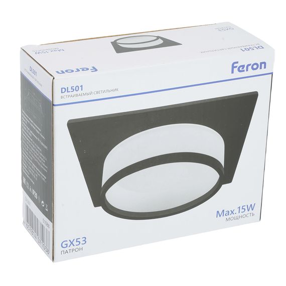 Светильник встраиваемый Feron DL501 потолочный GX53 черный квадрат 51088