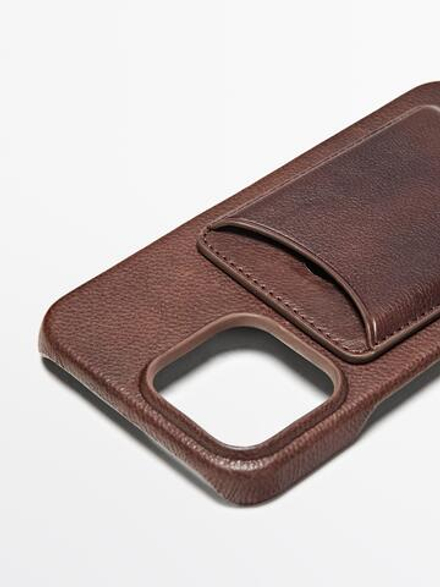 Massimo Dutti Чехол для iPhone 16 Pro Max из кожи наппа, коричневый