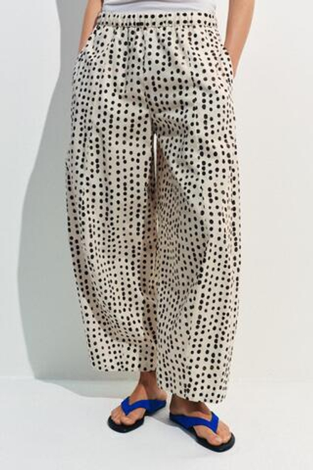 ZARA БРЮКИ В ПИЖАМНОМ СТИЛЕ В ГОРОШЕК — ZW COLLECTION, ЭКРЮ/ЧЕРНЫЙ