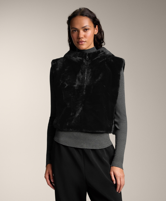 Oysho Жилет из искусственного меха с капюшоном, черный